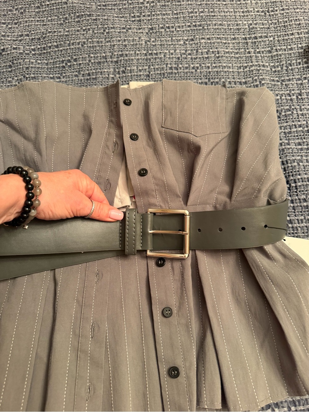 Zara Grey and Black Pinstripe Corset Top with Belt - Picture 6 of 10